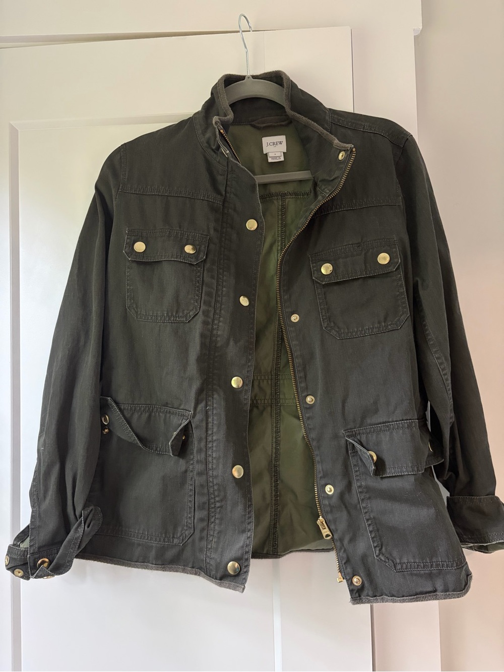 J. Crew Dark Olive Military Field Jacket with Brass Snaps